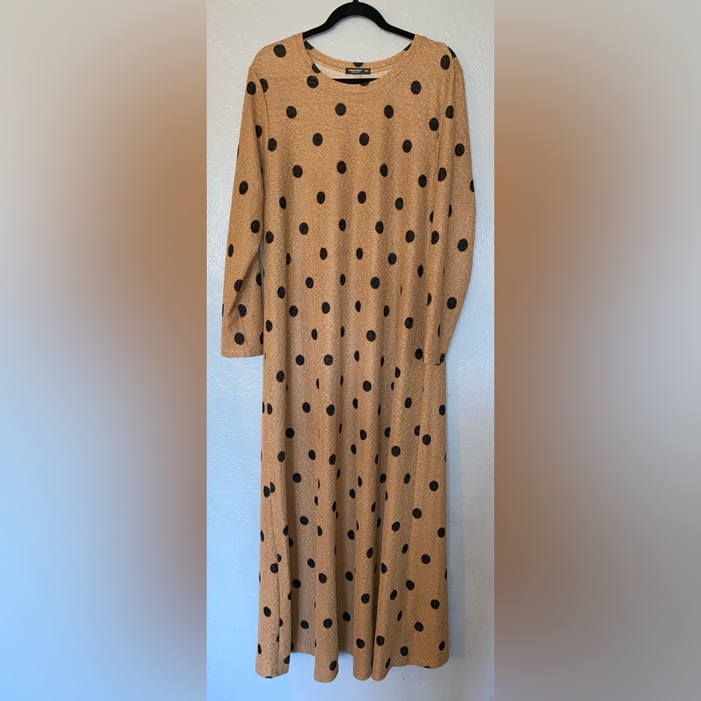Tan Polka Dot Long Sleeve Dress